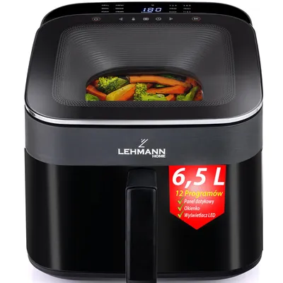 Zdjęcie produktu dla Frytkownica beztłuszczowa frytownica Airfryer LEHMANN TONALI z górnym okienkiem podglądu 6,5L, 1700W, panel z wyświetlaczem LED