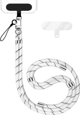 Produktbild von HoldMe Edition - Lanyard mit Karabiner Silber & 2 Pads - Universal Handykette Nylon Umhänge Band - Weiß