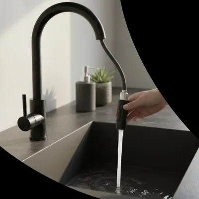 Immagine prodotto di Granitan | LOSETO - Miscelatore da cucina - Bocca estraibile - 2 tipi di getto - Nero