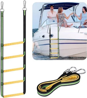 Produktbild von Fluoreszierende grüne Kletterschale - 5 Stufen - Faltbar - Für Schlauchboote, Pontonschiffe, Kajaks, Jetskis, Segelboote, Kanus - 200 kg Fassung - Schwere Qualität