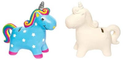 Produktbild von Baker Ross AG696 Spardosen „Einhorn“ aus Keramik für Kinder zum Basteln, Bemalen