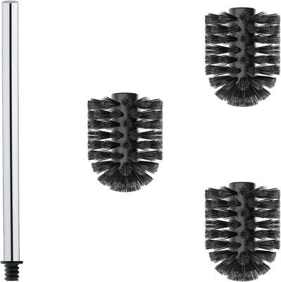 Obrázok produktu pre Sada toaletných kefiek z nehrdzavejúcej ocele, 3 vymeniteľné kefy Ø 6,5 cm, nehrdzavejúca rukoväť 27 cm