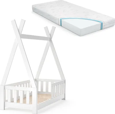 Produktbild von Vitalispa Tipi-Bett Tipi, 70x140 cm mit Zaun und Matratze, Weiß