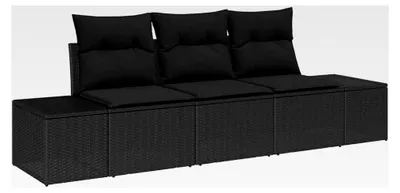 Produktbild von 3-teiliges Garten-Sofa-Set mit Kissen Schwarz Poly-Rattan Lounge Sofa Outdoor