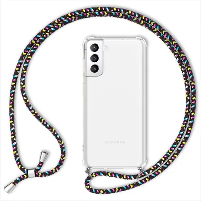 Produktbild von NALIA Handyhülle mit Kette für Samsung Galaxy S22, Transparente Klare Schutzhülle & Handy-Schnur zum Umhängen Schwarz Bunt
