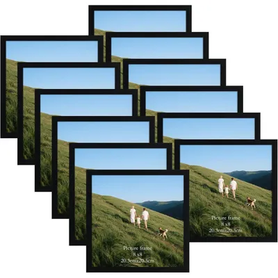 Productafbeelding van Set van 12 zwarte fotolijsten, 20x20 cm, van PVC, geschikt voor tafel en wand