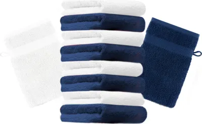 Produktbild von Betz 10 Stück Waschhandschuhe 16x21 cm PREMIUM 100% Baumwolle Farbe: dunkelblau und weiß