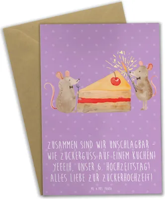 Produktbild von Mr. & Mrs. Panda Glückwunschkarte 6. Hochzeitstag Zuckerhochzeit - Lavendeltraum - Geschenk, Eheleben, Grußkarte, Partnerschaft feiern, Spruch, hochzeitskarten, Heiraten