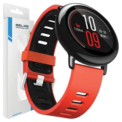 Produktbild von Beline Uhrenarmband 20Mm Zweifarbiges Silikon Rot/Schwarz Box