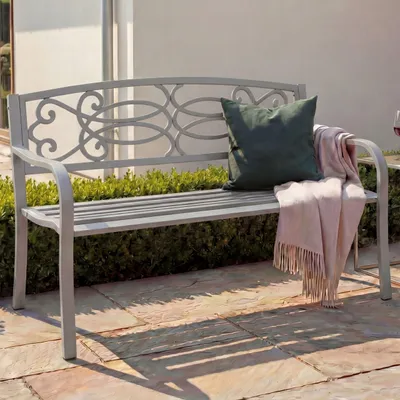 Produktbild von Gartenbank MCW-F44, Bank Parkbank Sitzbank, 2-Sitzer pulverbeschichteter Stahl  grau