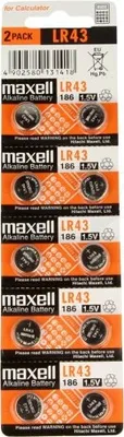 Obrázek produktu pro 1x Baterie: alkalická, 1,5V, typ LR43, R1142, knoflíková baterie. Počet baterií: 10. Typ: LR43 MAXELL B10