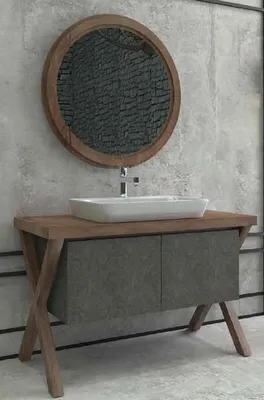 Image de Casa Padrino Ensemble de salle de bain de luxe brun foncé / gris foncé - 1 lavabo avec 2 portes et 1 miroir mural - Collection de luxe