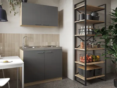 Produktbild von Küche Miniküche Singleküche Pantry Eiche Sägerau Grau Merle 100 cm Respekta