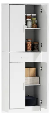 Produktbild von Hochschrank mit verstellbaren Einlegeböden, 4 Türen und Schublade, Vorratsschrank im skandinavischen Design, Weiß 60 x 35 x 180 cm