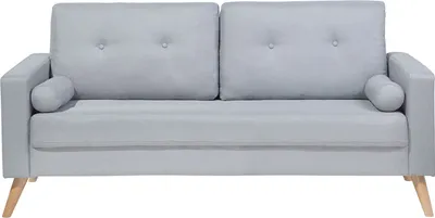 Produktbild von BELIANI 2-Sitzer Sofa Hellgrau Stoffbezug mit Schmalen Armlehnen 2 Nackenrollen Helle Holzbeine Knopfheftung Lose Rückenkissen Freistellbar Wohnzimmer