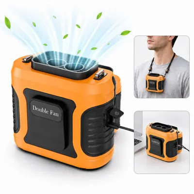 Produktbild von Mini Gürtelventilator 6000mAh USB-C wiederaufladbar LED Display 13500 U/min leistungsstarker Handventilator für Sommer Outdoor Arbeit Camping