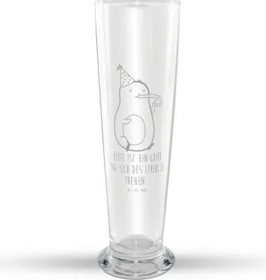 Produktbild von Mr. & Mrs. Panda Bierglas Avocado Feier - Transparent - Geschenk, Fete, Weißbierglas, Geburtstag, Bier Glas, Mr Mrs Weizenglas, Weizenbier, Tröte, Party, Gute Laune