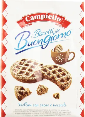 Produktbild von Campiello Biscotti del Buongiorno Frollini con cacao e nocciole Shortbread mit Kakao und Haselnüssen 700g biscuits cookies 100% Italienische Kekse