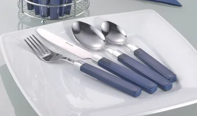 Produktbild von Esmeyer 24-tlg. Besteck MIRA, Farbe: blau aus Edelstahl 18/0, trowalisiert im runden Besteckkorb, 199-306