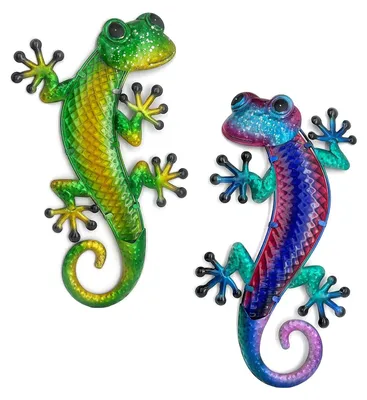 Produktbild von Metallische Wanddekoration Gecko in 2 Stilen für Garten und Haus