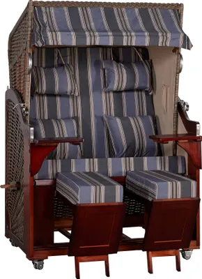 Produktbild von Webavita Strandkorb Karibik Blau aus Pinienholz - 2-Sitzer volllieger Urlaubsfeeling für Zuhause Terrasse Balkon
