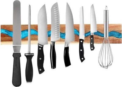 Produktbild von Famanu Messerhalter aus Holz und Harz - Magnetische Messerleiste für Küchenutensilien