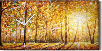 Produktbild von Küchenuhr Bürouhr Leinwand Uhr Geräuschlos 60x30 Gemälde Wald Bäume Herbst Natur - weiße Hände