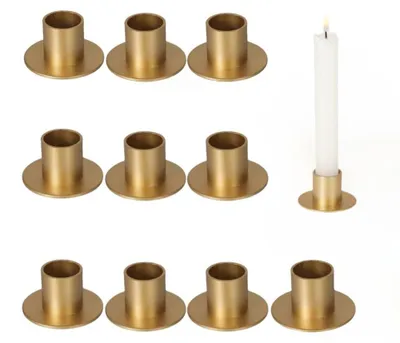Kerzenhalter-Set, 10 Stück, konisch, Metall, 2,1 cm, schwarz/gold