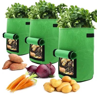 Productafbeelding van Eikuavons 25 plantenzakken van 38 liter met oogstopening, aardappelplantzakken van vliesstof, geschikt voor het late zomer-, herfstseizoen, balkon en tuin