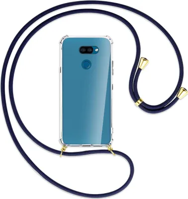 Produktbild von Handykette Backcover-Schutzhülle mit Band (Metall goldfarben) für LG K40S LMX430 - dunkelblau