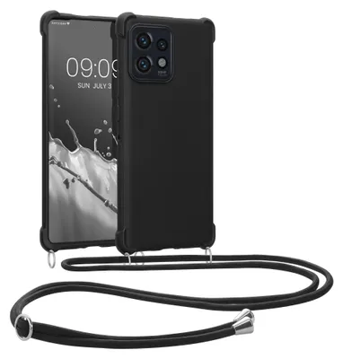 Produktbild von kwmobile Necklace Case kompatibel mit Motorola Edge 40 Pro / Edge+ (2023) Hülle - Cover mit Kordel zum Umhängen - Silikon Schutzhülle Schwarz