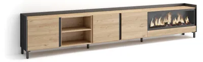 Immagine prodotto di Mobili TV effetto legno rovere e nero 315x35x61cm camino effetto fuoco