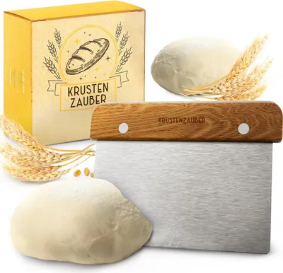 Produktbild von KRUSTENZAUBER Teigschneider aus Edelstahl 18 cm mit Holzgriff Teigspachtel zum Brotbacken | Langlebiger Dough Scraper zum Teilen & Formen von Teig