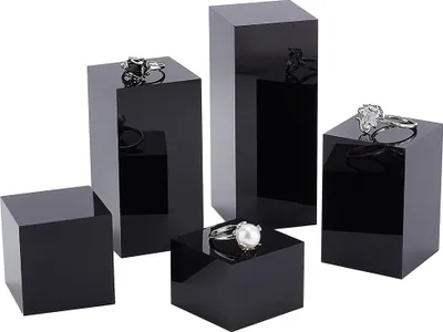 Produktbild von 5 Stück schwarze Acryl Kubus Display Blöcke 3/4/6/8/10cm solides Display Fußstück Standard für Edelsteine, Schmuck, Figuren, Kosmetik