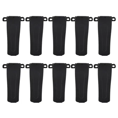 A collection of ten black belt clips arranged in two rows of five.