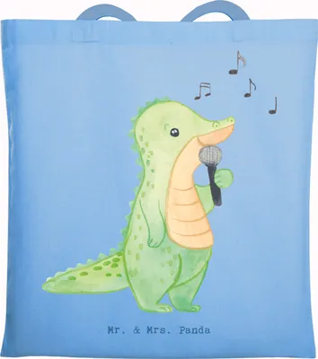 Produktbild von Mr. & Mrs. Panda Schultasche Krokodil Singen - Sky Blue - Geschenk, Live Auftritt, Tasche, Tote Bag, Gesang, Shopping, Hobbysänger, Band, Tragetasche, Laptoptasche