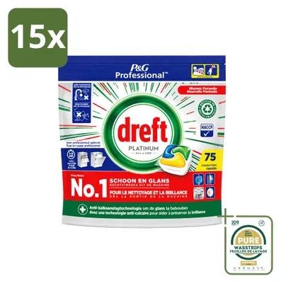 Produktbild von 15 x Dreft Professional Platinum All In One Spülmaschinenkapseln - Zitrone - 75 Stück - Vorratspackung - 15 Stücke