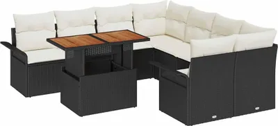 Obrázek produktu pro vidaXL Zahradní set křesel a pohovek, 9 kusů, černá barva, polyratan