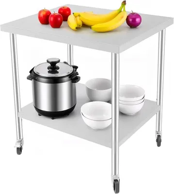Produktbild von Edelstahl Tisch KüChen Arbeitstisch mit Rollen, Edelstahltisch Gastro Tisch Küchentisch Edelstahl Arbeitstisch Aufkantung Küche, für Küchen, Hotels, Bäckereien, Wäschereien (76 * 60 * 85cm)
