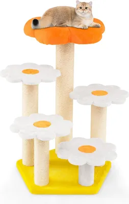 Produktbild von GOPLUS Blumenthema Kratzbaum, Katzenbaum mit Plüschsitz, Sisal-Kratzern, Sprungplattformen, Indoor-Katzenmöbel, mehrstöckiger Kletterbaum für Kätzchen