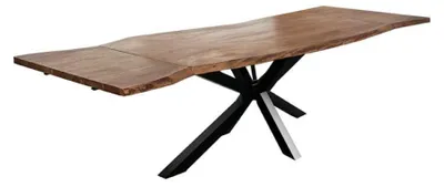 Produktbild von Baumkantentisch Akazie nougatfarben 200 (300) x 100 cm Ansteckplatten Spider-Gestell schwarz JANOSH