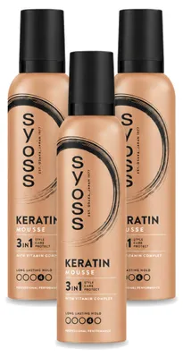 Productafbeelding van 3 x Syoss Keratine Haarmousse - 250 ml - Voordeelverpakking - 3 stuks