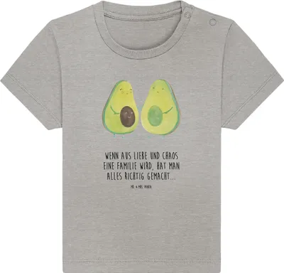 Produktbild von Mr. & Mrs. Panda Organic Baby Shirt Avocado Pärchen 24. - 36. Monat - Heather Grey - Geschenk, Kurzarmshirt, Familie, Kinder Top, Avocados, Oberteil,  Babyshirt