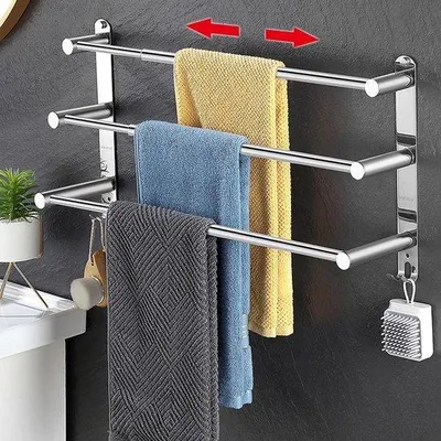 Obrázek produktu pro Držák na ručníky do sprchových koutů a kuchyní, třínohý, ocelový, 43–78 cm.