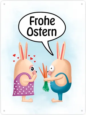 Produktbild von Frohe Ostern Metallschild XXL in 28x38 cm mit lustigen Hasen