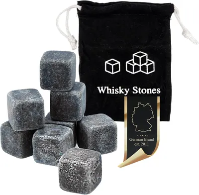 Produktbild von Intirilife Granit Whiskey Steine in STEIN GRAU – 9 Stück wiederverwendbare Granit Eiswürfel mit Aufbewahrungsbeutel perfekt geeignet für Whisky – Kühlsteine Kühlwürfel Whiskeysteine