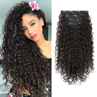 Produktbild von Clip-in Haarverlängerungen 4-teilig 50 cm lockig Dunkelschokoladenbraun Proteinseide