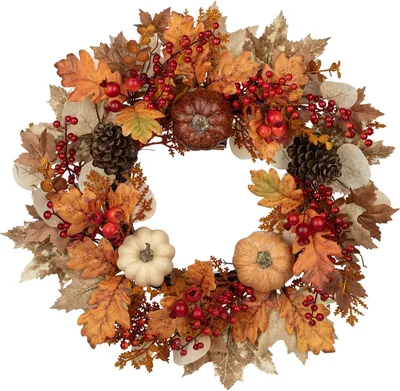 Productafbeelding van 55cm Artificial Autumn Wreath for Front Door Autumn Decorations