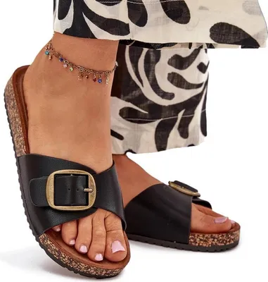 Produktbild von Damen Sandalen auf Korkplattform mit Schnalle schwarz Vianara 36