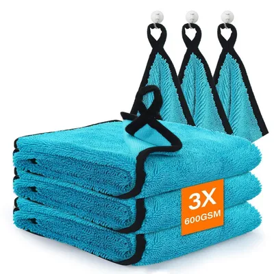 Produktbild von Mikrofaser Trockentuch Dusche Auto 40x60cm Hellblau 3 Stück Saugfähig Streifenfrei